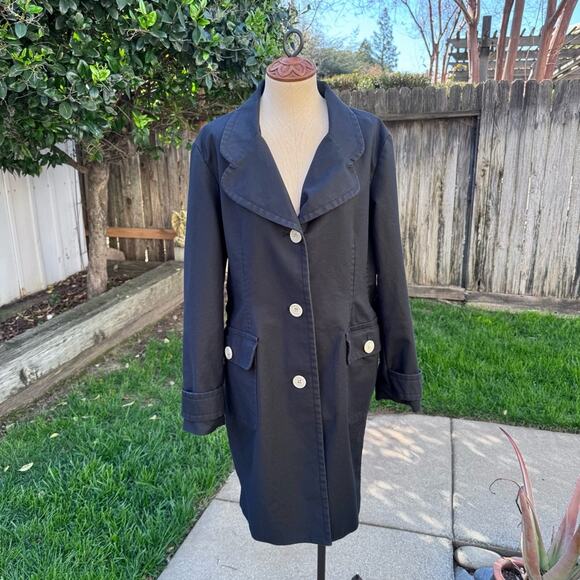 Merona Black Button Front Overcoat Jacket Lined Button Pockets & Back Women's XL - Picture 1 of 9